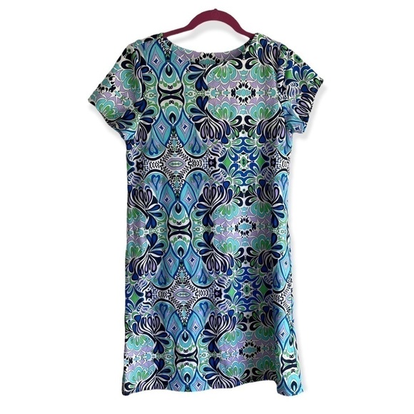Jude Connally Ella Crew Neck T-Shirt Dress Mod Mosaic Blue Small - Picture 1 of 9